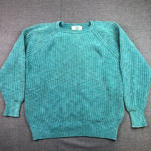 LL Bean Sweater Womens Large Vintage Blue Cableknit Chunky Pullover Cotton USA